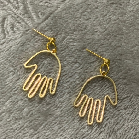 Abstract Hand Gold Metal Dangle Earrings - Picture 5 of 5